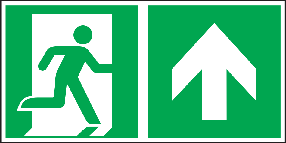 Rettungswegschild geradeaus ISO 7010 E002 + E005
