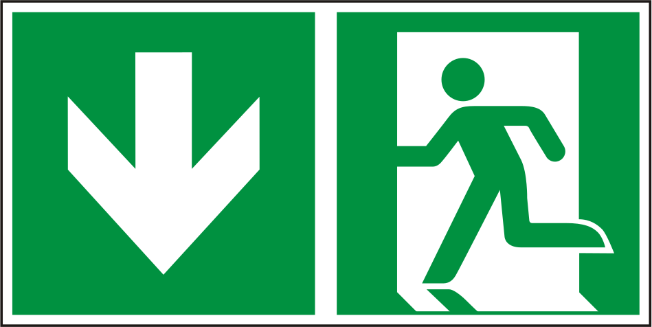 Rettungswegschild abwärts ISO 7010 E001 + E005