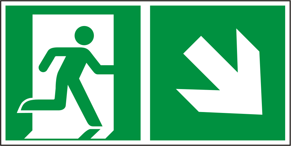 Rettungswegschild rechts abwärts ISO 7010 E002 + E006